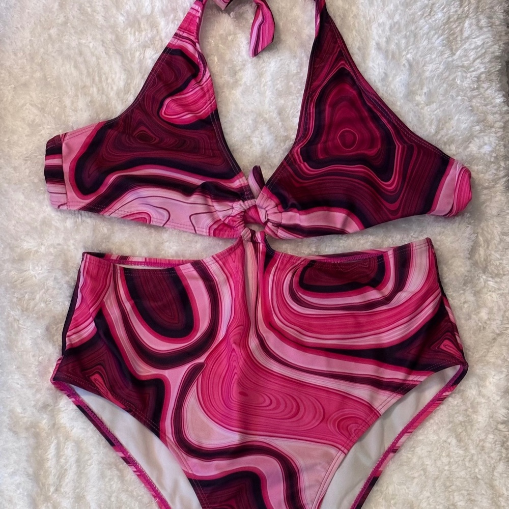 Unbranded One Pice Swimsuit Pink Size Large Halter Neck Top